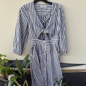 Madewell Navy and White Striped Long Sleeve Dress